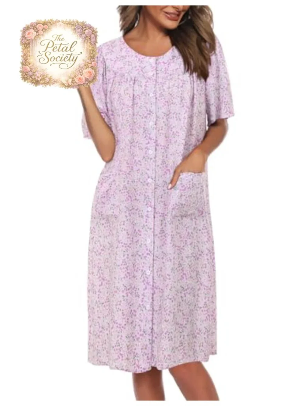 Women's Cotton House Dress Button Down Sleepshirt with Pockets
